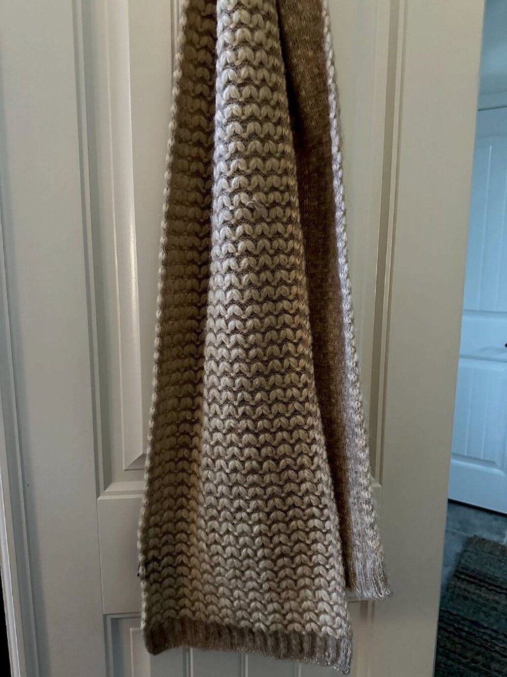 Rachel Zoe Cream and Taupe Chunky Knit Winter Scarf, Brushed Two-Tone Stitch